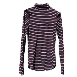 Three Dots Turtleneck Shirt Womens‎ Small Burgundy White Striped Long Sleeve USA